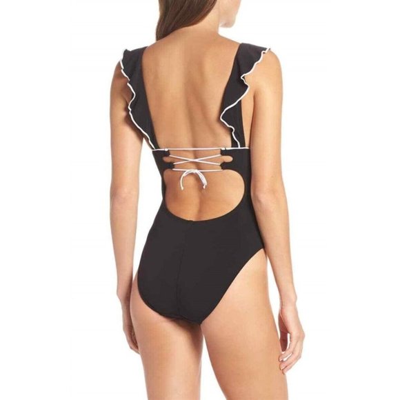 NWT Robin Piccone 12 Malia Ruffle 1PC Swimsuit 191212 Black 110953 - Picture 2 of 3